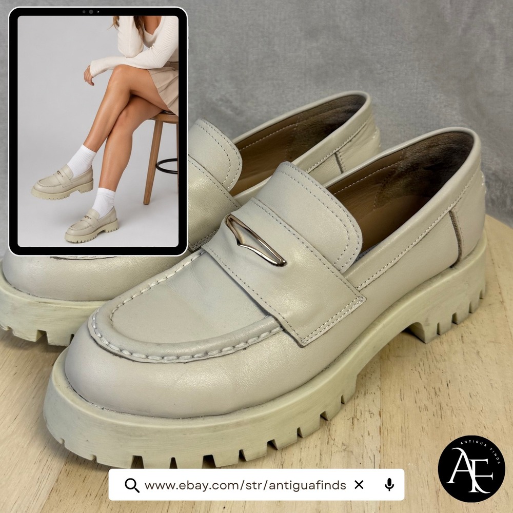 Steve Madden Lawrence Bone Leather Lug Sole Penny Loafers Womens 10 LAWRO1S1